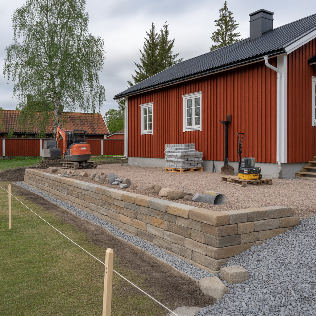 bygga stodmur i tradgard regler dranering och kostnad