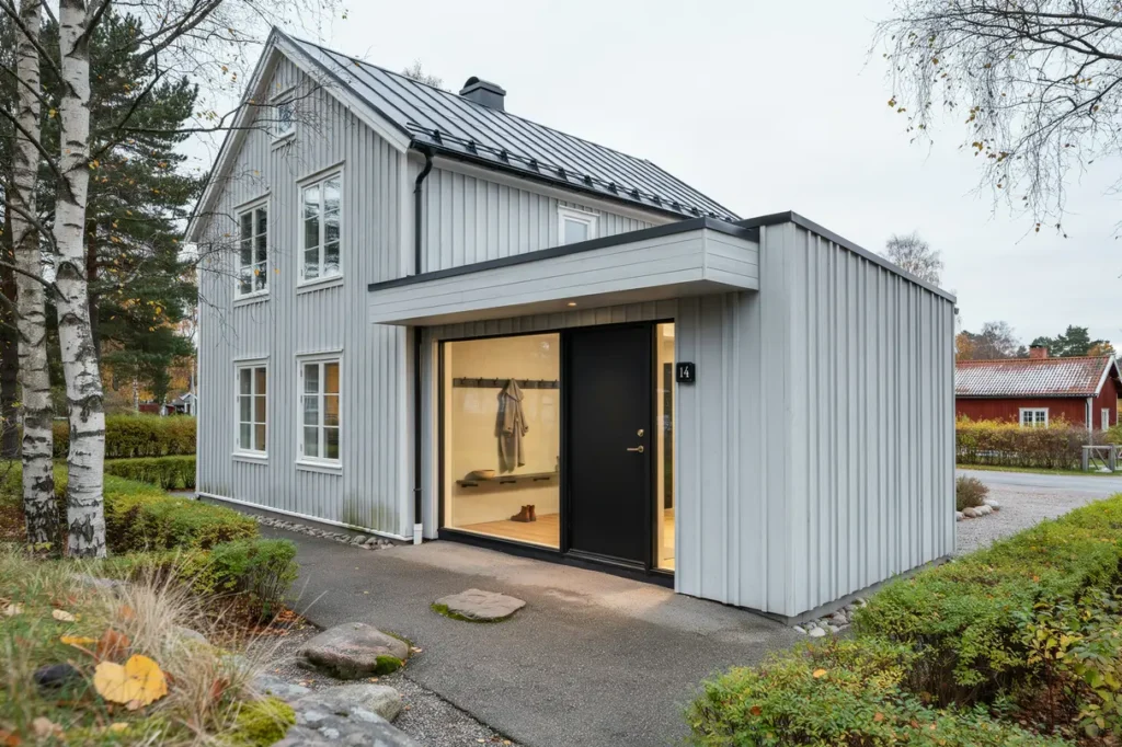tillbyggnad av entr med nytt kapprum i skokloster